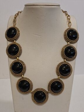 Rachel Zoe Gold-Tone Black Lucite Cabochon Statement Necklace- 16- 20"